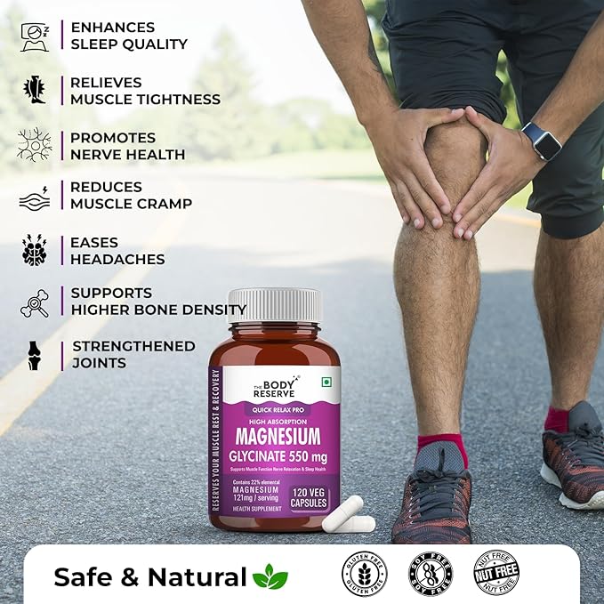 The Body Reserve Magnesium Glycinate Supplement 550mg Per Serving - 120 caps